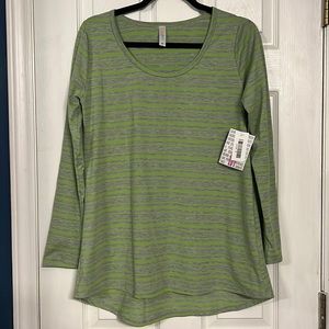 Lularoe Lynnae Lime Green & Gray Striped Top- Size M- NWT